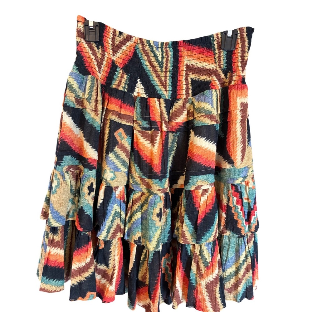 Lauren Ralph Lauren Skirt Womens 6 Multi Excellent Ikat Tiered Smocked Mini